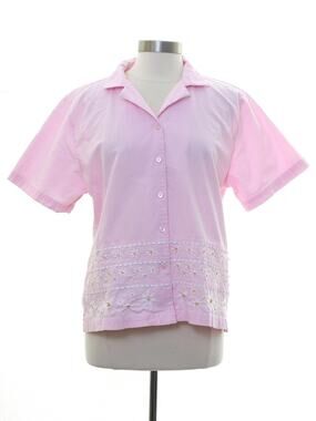 Jane Ashley Pink Embroidered Cotton Button Front Blouse Women's XL Floral